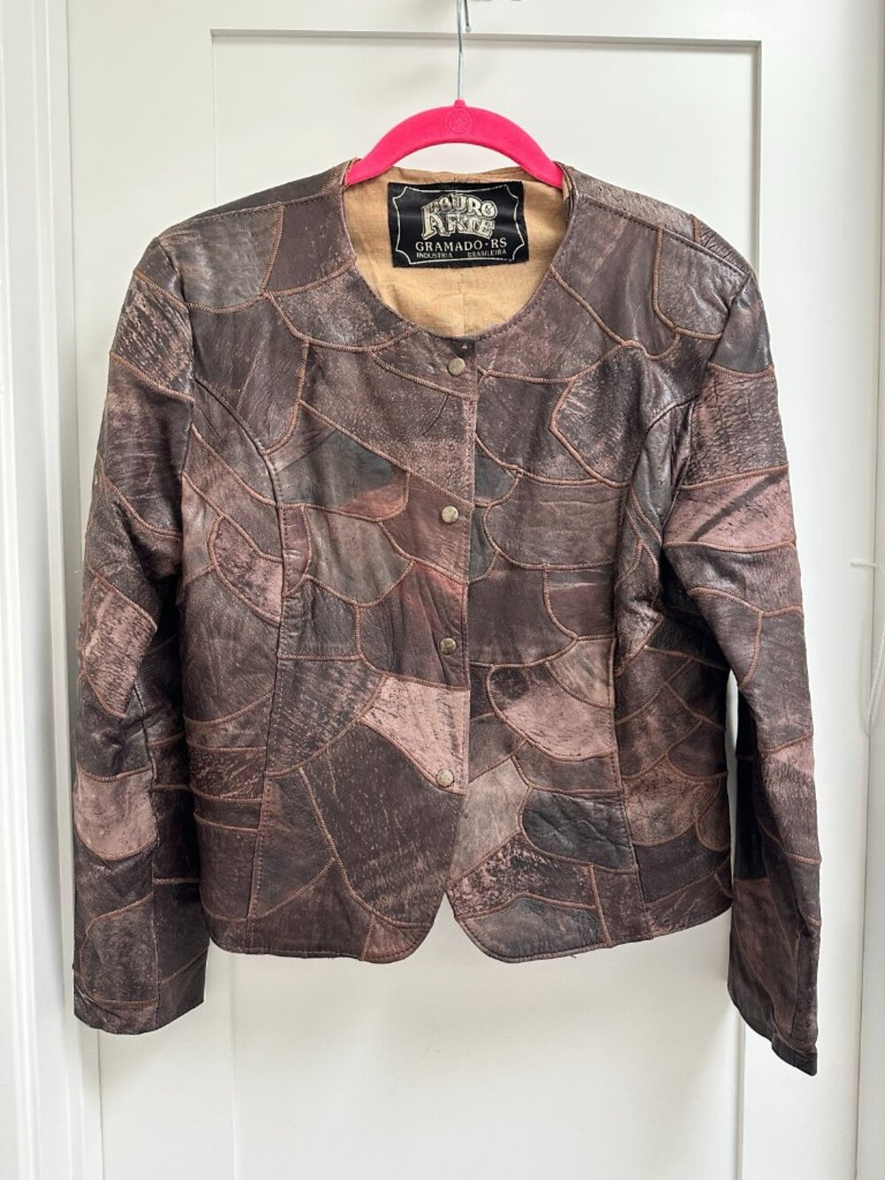 Vintage Kouro Arte Patchwork Leather Jacket — Brown, Size M